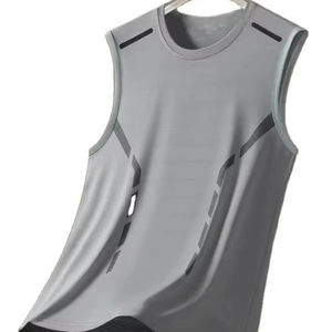 Summer Men's Trendy Quick-Drying Casual Sports <b>Silk</b> <b>Vest</b> Breathable Knitted Tank <b>Top</b> Button Decoration Cool Sleeveless Design - Product Image 1