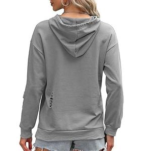 Poids lourd surdimensionné femmes en détresse sweat à capuche goutte épaule rétro à capuche personnalisé fait lâche Boxy Rip filles sweats à capuche respirant - Product Image 2