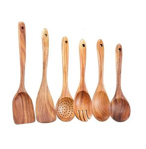 Utensilios de cocina de madera para cocinar Utensilios de madera natural Cucharas para cocinar Utensilios de cocina Set Espátula 7 PCS Venta al por mayor. - Product Image 5