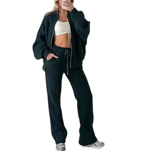 Women's 2025 New Arrivals: Stylish Casual Two-Piece Set Solid Color Long-Sleeve Sweatshirt Zip-Up <strong>Trousers</strong> - Product Image 5