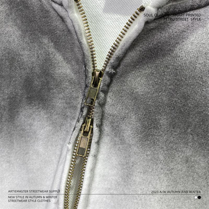 Haute qualité 100% coton français éponge régulier sweat à capuche zippé brodé Patch Vintage en détresse lavage à l'acide sweat à capuche à la mode - Product Image 4