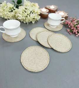 MS HANDICRAFT Handmade <b>Glass</b> Beads <b>Coasters</b>-Classic Design Polyester Backing (4x4 Inch) Church Religious Gifts Portable - Product Image 3