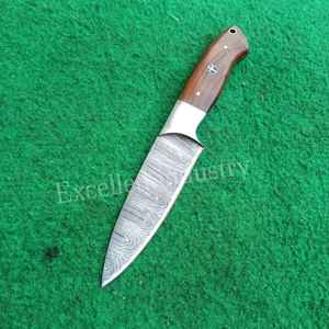 Cuchillo de carne de Damasco hecho a mano personalizado de alta calidad, cuchillo de Chef de cocina afilado con mango de madera con Funda de cuero - Product Image 6