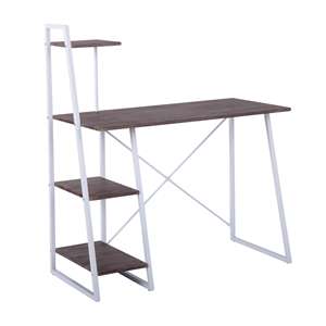 Escritorio para computadora Well Home de 102x50x75 cm en blanco y marrón nogal con estantería integrada - Product Image 1