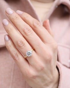 Round Cut CZ Solitaire Ring 7.5mm Two Tone Pave Accents Engagement Wedding Jewelry For Women Elegant Design Factory Wholesale - Product Image 1