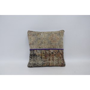 Motif Vintage 16x16 pouces Beige laine Kantha mosaïque Paisley lambrissé raisin Patchwork oreiller tissé Technique - Product Image 1
