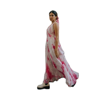 New Women <b>Long</b> Tie & Dye Floor Length V-Neck <b>Long</b> Flared <b>Long</b> Maxi <b>Dress</b> - Product Image 2