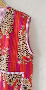 Chaqueta acolchada con estampado de tigre indio Vintage hecha a mano, nuevo estilo bohemio, Chaleco de corte corto, mangas a rayas, tejido informal de invierno - Product Image 4