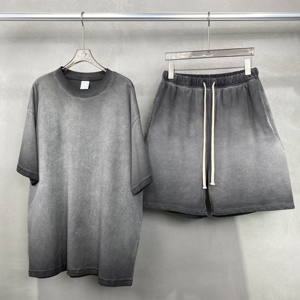 Ensemble de vêtements pour hommes d'été Offre Spéciale unisexe 100% coton t-shirts et shorts délavés à l'acide ensemble chemise et short à manches courtes - Product Image 6