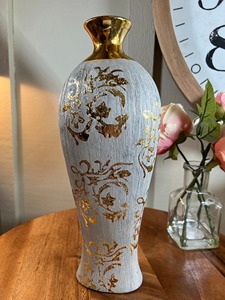 Lavish Silver <b>Metal</b> <b>Vase</b> With Gold Detailing Elegant Long Flower <b>Vase</b> For Interior Decor And Event Decor Handcrafted From India - Product Image 4