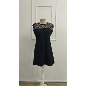 Robe courte en crêpe scintillante à manches courtes et col rond avec détail en tulle pour femme, 33100 - Product Image 4