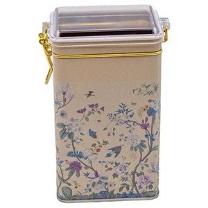 Boîte en métal rectangulaire jaune pastel 75x100x170mm Fermoir en fil métallique 1.1L Design floral et couvercle transparent Paniers élégants en métal - Product Image 2