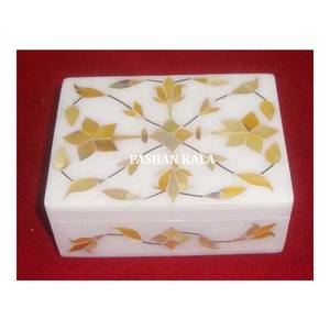 Boîte à bijoux de forme rectangulaire incrustée de nacre en marbre blanc de qualité supérieure pour la décoration intérieure et le fabricant de boîtes douées - Product Image 1