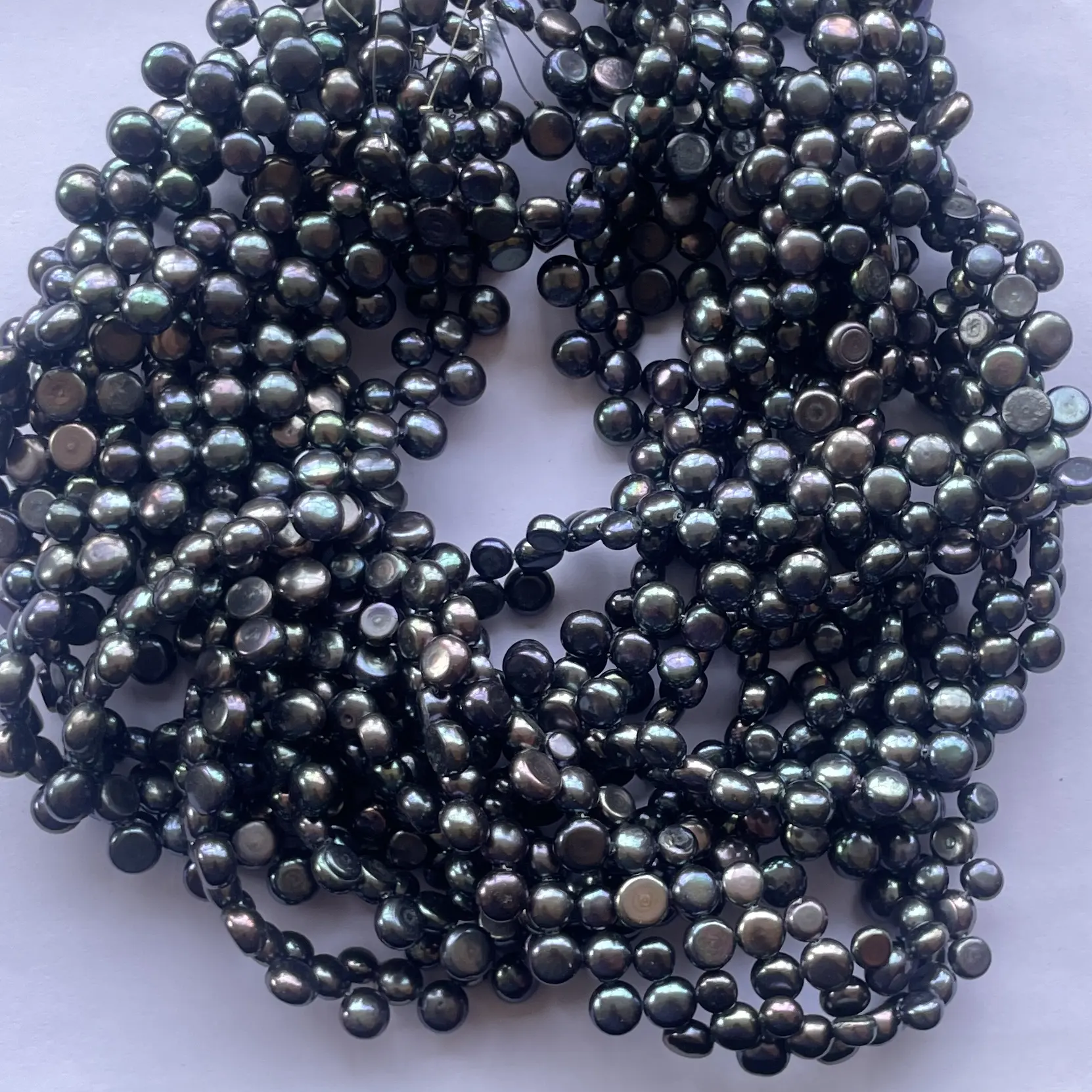 6mm 7mm 8mm Natural Black Rainbow Color Freshwater Pearl Stone Button Beads Strand Wholesale Supplier Cultured Pearls Factory