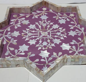 Vente en gros plateau incrusté de nacre plateau à café plateau décoratif de luxe haut de gamme design artistique pour servir mariage - Product Image 4