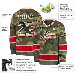 Maillot de Hockey sur glace américain imprimé camouflage vert équipe sportive Logo sur mesure imprimé par sublimation 100% Polyester Anti-UV respirant - Product Image 2