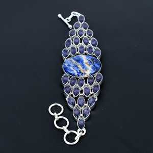 Bracelet à breloques fait main en Sodalite naturelle et Améthyste, pierre de naissance de février, style vintage, avec sertissage clos en argent sterling 925 - Product Image 3