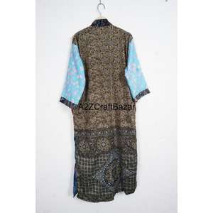 Bata Bohemia de Seda 100% Hecha a Mano para Mujer, con Parches, Cuello en V, Cordón Ajustable, Manga Larga, Transpirable, Suave, para Invierno - Product Image 5