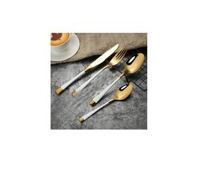 ชุดช้อนส้อมทองคำหรูหราเป็นมิตรกับสิ่งแวดล้อมสำหรับงานแต่งงาน พร้อมด้ามจับสีขาว ชุดอุปกรณ์ครัวไม้ - Product Image 1