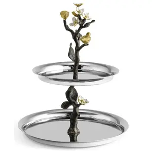 Party Supplies 2 Tier Cake stand Decorative Bird Flower Style Dessert Tables Cake Tables Metal Aluminum Wedding Cake Stands