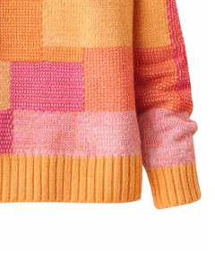 Customized Premium Women <b>Turtleneck</b> Patchwork Knit Sweater Soft Warm Winter Pullover Casual Fashion <b>Top</b> Orange Pink Multicolor - Product Image 6