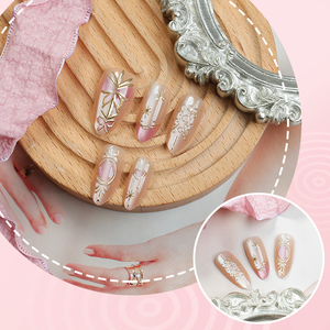 Faux ongles à presser Queen's Manicure en ABS, motif marbre, avec feuille d'or, forme cercueil, <span class=keywords><strong>de</strong></span> luxe, pour usage professionnel en salon, réutilisables, pré-conçus, longueur moyenne - Product Image 3