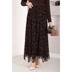 Brown Asymmetrical Tulle <b>Skirt</b> Lace Decoration <b>Elastic</b> Waistline Soft Breathable Satin Chiffon Fabric Digital Print Wrap A-Line - Product Image 2