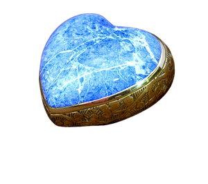 Magnifique urne funéraire en laiton avec support, couleur bleu marbre émaillé, avec cœur gravé en or, pour cendres - Product Image 2