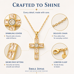 สร้อยคอไม้กางเขนคริสเตียน SmileJoyas Eternal Light รุ่น E295-190-033B ชุบทองประดับเพชรซิร์คอน วัสดุสแตนเลสสตีล ของขวัญสำหรับทุกเพศ - Product Image 5