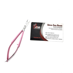 Micro ciseaux à ressort en acier inoxydable massif droit et incurvé rose pour cils ciseaux à ressort de broderie de sourcils - Product Image 6