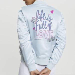 Venta al por mayor personalizado Denim béisbol bombardero chaqueta mujer satén seda piel de oveja nailon bordado impermeable ecológico transpirable - Product Image 3