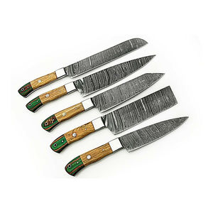 Juego de Cuchillos de Chef Profesionales Burraq, Hechos a Mano, de Acero al Carbono, 5 Piezas, Mango de Madera, Ambidiestros, Aptos para Lavavajillas - Product Image 3