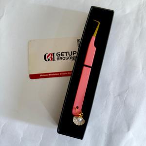 Ensemble de pinces à épiler professionnelles durables et de précision pour extensions de cils, en acier inoxydable rose avec pointe dorée, applicateur de cils, outil de beauté - Product Image 3