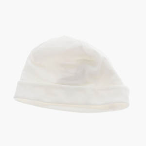 Ensemble bonnet et barboteuse en coton avec logo brodé, manches courtes, boutons, fermeture arrière brodée, devant plat, couleur blanche - Product Image 5