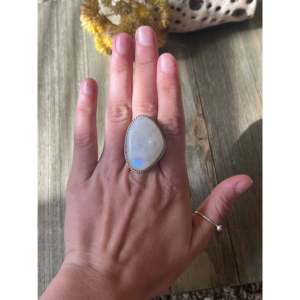 Reda Galvan Men's Gemstone <b>Ring</b> <b>Moon</b> Stone Sterling Silver Geometric Pattern Vermeil Platinum Setting Size 7 Everyday Wear - Product Image 2