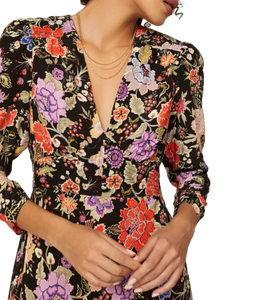 Robe à fleurs noire courte en georgette de style bohème de qualité exportée pour femmes offrant l'équilibre parfait entre confort et style - Product Image 5