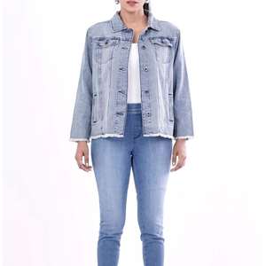 Custom Made Women's Long Stretch <b>Denim</b> <b>Jacket</b> Women Jean <b>Jacket</b> Cotton Blue Winter Plain for Women Plus Size - Product Image 1