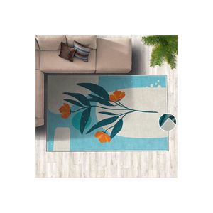 Conjunto de alfombra de área impresa digital con figura de rosa azul-naranja Diseño de alfombra elegante para decoración del hogar - Product Image 3