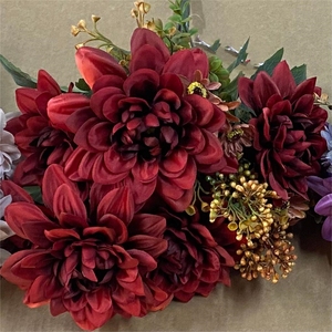 Grosir bunga buatan Faux hitam <span class=keywords><strong>Dahlia</strong></span> kalung buket 47CM ZR3542 <span class=keywords><strong>Dahlia</strong></span> bunga palsu - Product Image 2