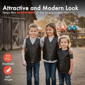 Leather Vests for Kids Premium Cowhide Black Leather Vest with Unique V-Neck Design & Multiple Pockets - Product Image 4