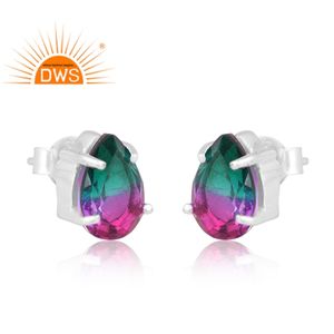 Meilleure vente de boucles d'oreilles en argent sterling fin bio tourmaline doublet de quartz avec pierres précieuses fabricant de bijoux personnalisé - Product Image 2