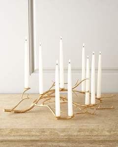 Bougeoir de luxe en or pour 9 bougies coniques Centre de table artistique moderne pour table à manger, mariage ou décoration intérieure - Product Image 1