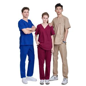 Uniforme d'allaitement bleu caraïbe ensemble avant fermeture éclair complète vendeurs uniformes hospitaliers en tissu tricoté - Product Image 3