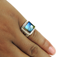 925 perak murni biru api alami Labradorite batu permata Artisan cincin kerja perhiasan harga pabrik grosir produsen