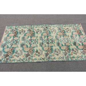Alfombra de lana verde y beige Vintage de 3,1x6,2 pies, alfombra turca de área grande hecha a mano, retales rectangulares de látex para decoración de habitación de pasillo - Product Image 3
