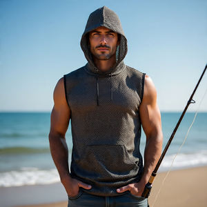 เสื้อมีฮู้ดปักลายตาข่ายสำหรับผู้ชายเสื้อกล้ามแขนกุดมีฮู้ดแขนกุดสำหรับออกกำลังกายฟิตเนสการเพาะกายออกกำลังกาย - Product Image 4