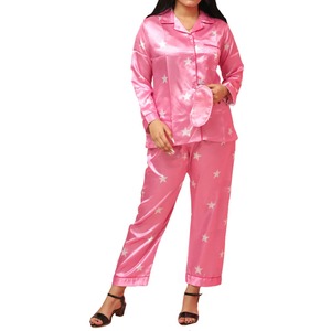 OEM Printemps Été Femmes Pyjamas 2 Pcs Ensemble Satin de Soie Impression Numérique Vêtements de Nuit pour Femmes Deux Pièces Combinaison de Nuit pour Femmes - Product Image 3