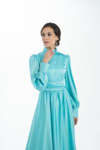 ชุดเดรสสไตล์อิสลามสำหรับผู้หญิง,ชุดอาบายาทรงสลิมฟิตสีฟ้ามีผ้าทอแบบเรียบง่ายสำหรับผู้หญิง - Product Image 2