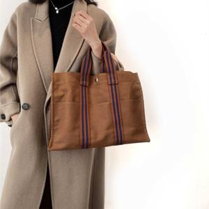 Bolso de mano de cuero personalizado hecho a mano para hombre y mujer, bolsa de mano de lona hecha a mano, con asa, para ir de compras - Product Image 3