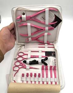 Kit d'outils d'extension de cheveux en acier inoxydable rose durable avec logo personnalisé, y compris une pince à ruban, une boucle de ciseaux pour couper les cheveux - Product Image 6